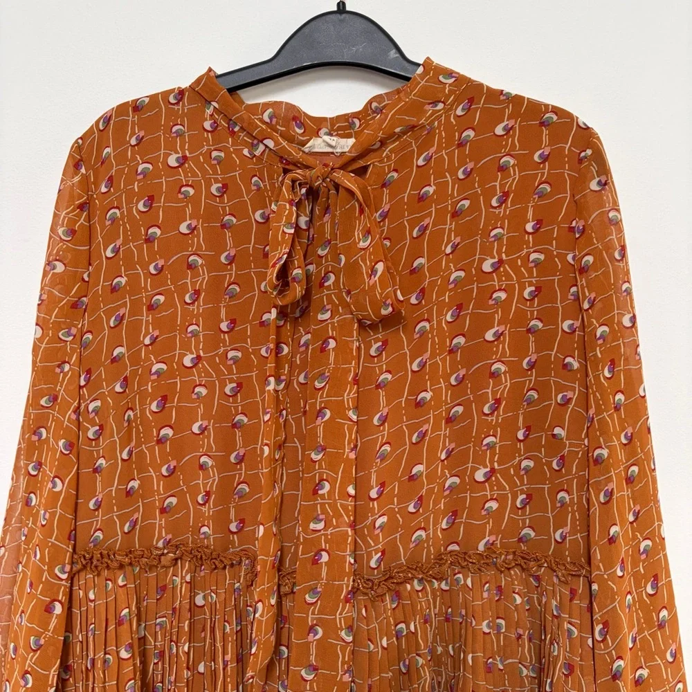 Blushing Heart Ruffle High neck Tied Blouse Size Large Rust Color - Picture 2 of 9